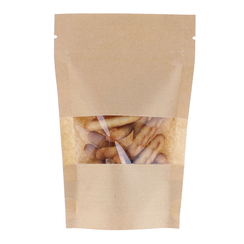Túi giấy kraft trong suốt đựng trà/thực phẩm chống ẩm có khóa kéo và giá đỡ
