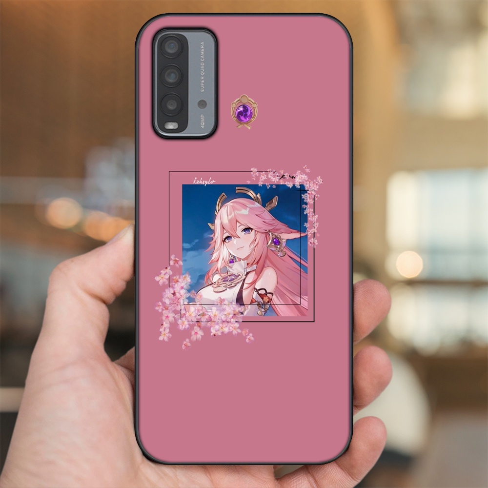 Ốp lưng Xiaomi Redmi 9T viền đen in hình Yae Miko Genshin Impact
