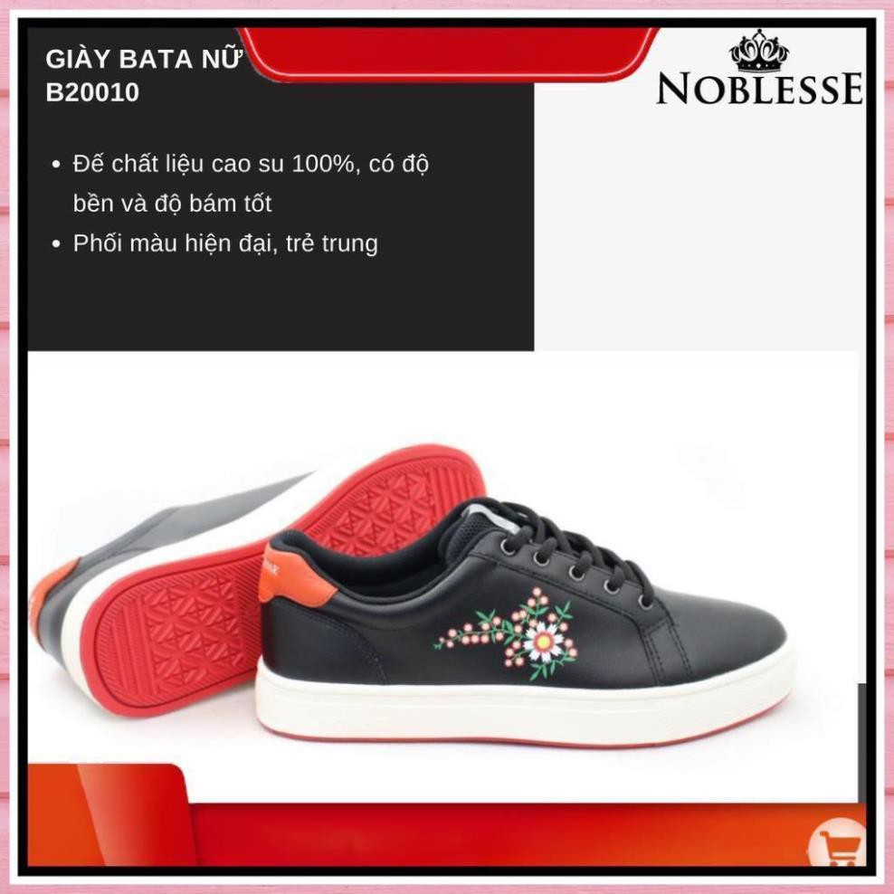 GIÀY SNEAKER NỮ THỂ THAO ĐEN HOẠ TIẾT ĐẸP CỔ THẤP DA THẬT NOBLESSEB20010