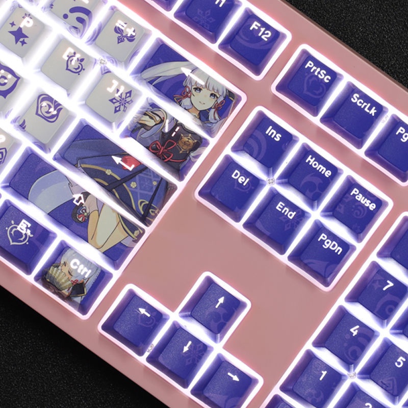 Kamisato Ayaka Keycaps Cherry Profile Genshin Impact chủ đề anime PBT Dye thăng hoa bàn phím cơ học truyền ánh sáng keycaps