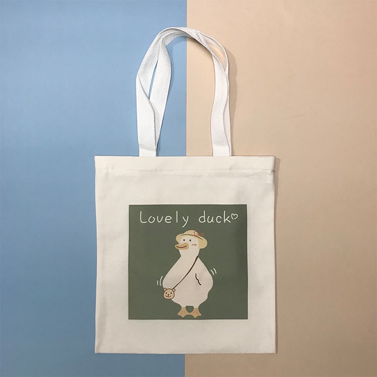 Túi tote vải canvas họa tiết vịt đáng yêu phong cách Nhật Bản