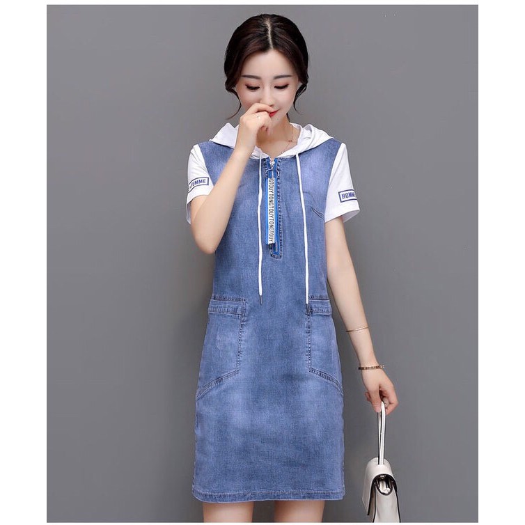 Đầm Jean Suông Có Nón, Đầm Jean, Đầm Jean Nữ