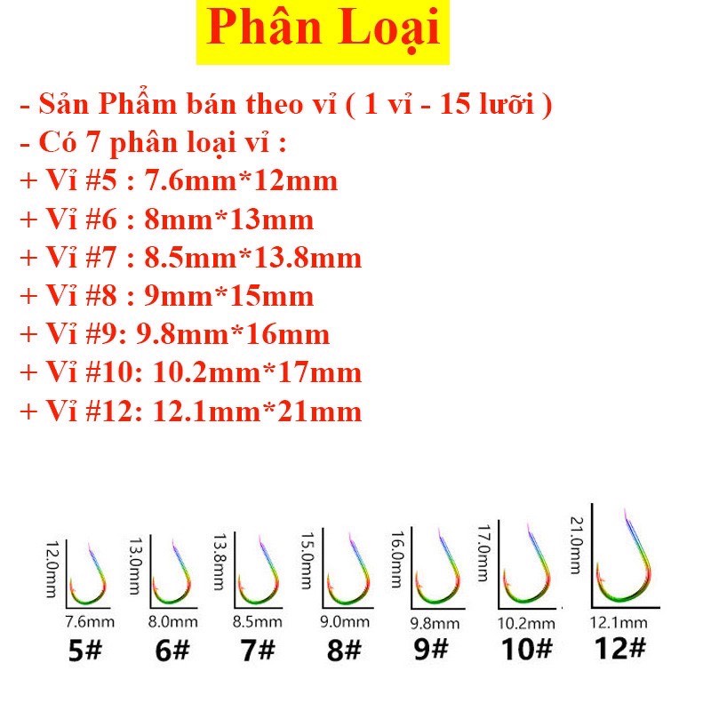 Lưỡi Câu Cá CJF, Lưỡi Câu TiTan 7 Màu Có Ngạnh ( Vỉ 15 Chiếc ) Cao Cấp Chuyên Câu Đài , Câu Đơn Lão Ngư