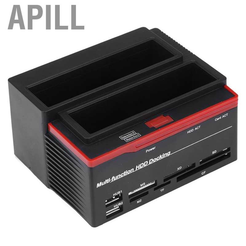 APILL Dual-Bay 2.5"/3.5" SATA & IDE HDD Docking Dock Station USB2.0 Hub Card Reader US