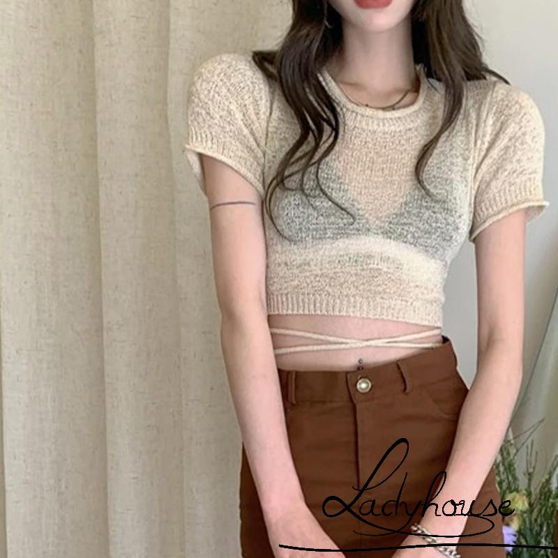 Áo Thun Crop Top Tay Ngắn Cổ Tròn Màu Trơn Thời Trang Dành Cho Nữ