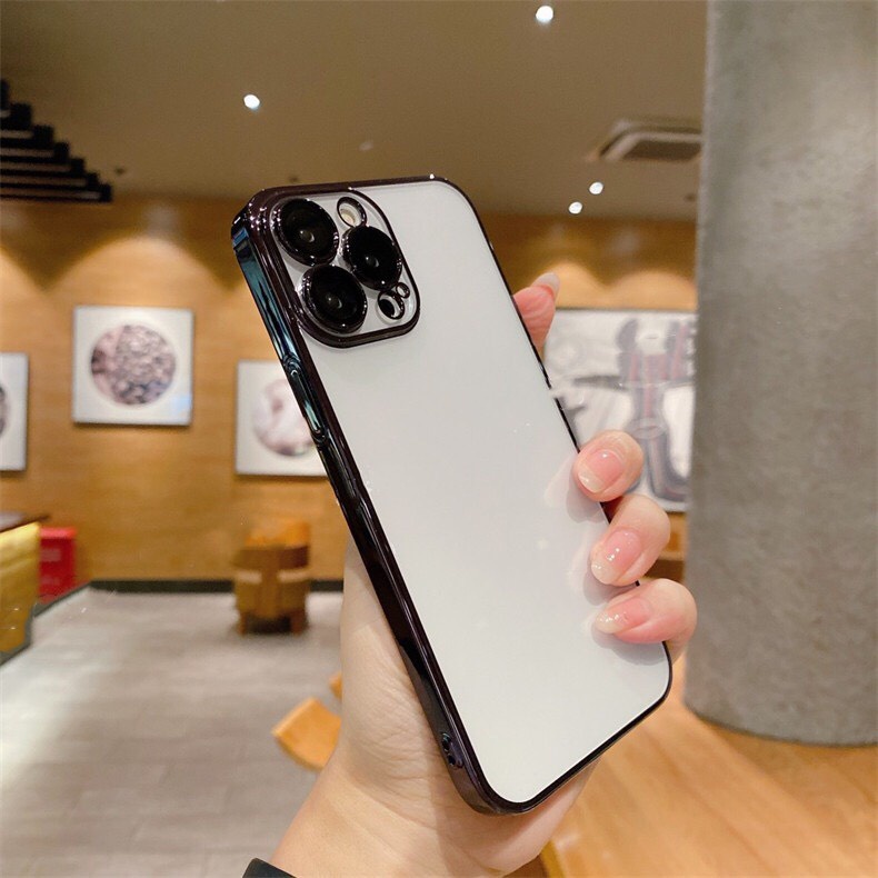 Ốp lưng Sulada trong cứng viền màu cho iPhone 14 Pro Max, 13 Pro Max 12 bảo vệ cụm và mắt camera siêu đẹp (Không ố vàng)