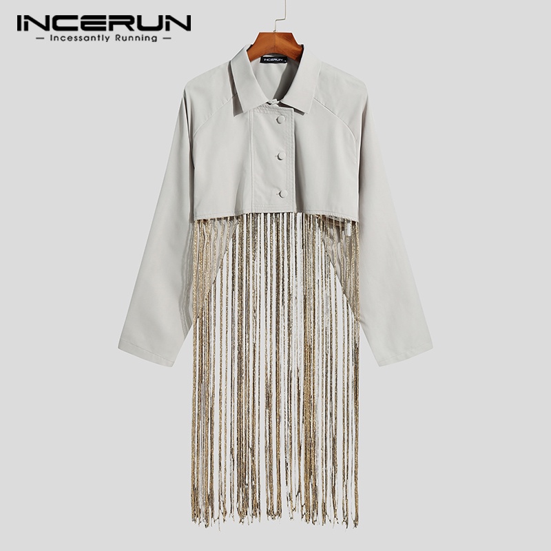 Áo khoác INCERUN dáng lửng tay dài màu sắc cá tính cho nam