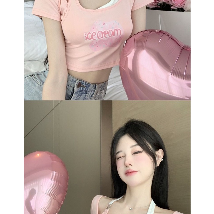 Áo Croptop Ngắn Tay Thời Trang Mùa Hè Quyến Rũ Cho Nữ