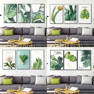 Tranh Laminate Tráng Gương - Tranh Treo Tường Phòng Ngủ, Phòng Khách Phong Cách Tropical Lá Xanh 2 (Bộ 3 Tấm)