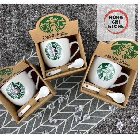 Combo 3 cốc cà phê Starbucks Mini bằng sứ có muỗng thiết kế đơn giản sáng tạo