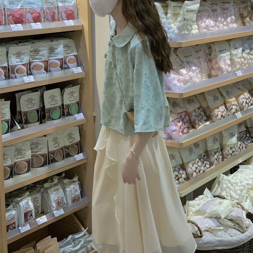 Áo Sơ Mi Tay Ngắn Cổ Búp Bê Phong Cách Trung Hoa Thời Trang 2022 Mới 2022