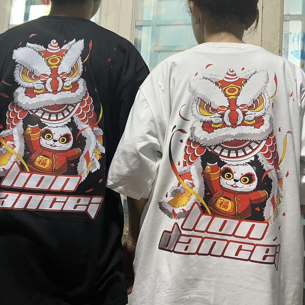 Áo thun in hinh lân Lion Dance tay lỡ form rộng phong cách thời trang dành cho nam nữ TD Store nhiều mẫu