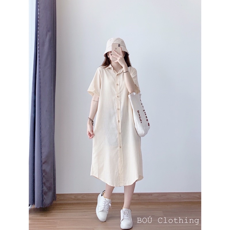 Đầm sơ mi dáng dài phong cách vintage xinh xắn