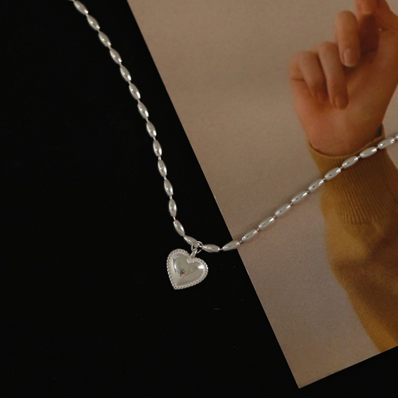 Vòng tay mạ bạc mặt dây hình trái tim phong cách retro thời trang xinh xắn cho nữ