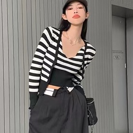 Áo cardigan ZHELIHANGFEI dệt kim họa tiết kẻ sọc thời trang cá tính