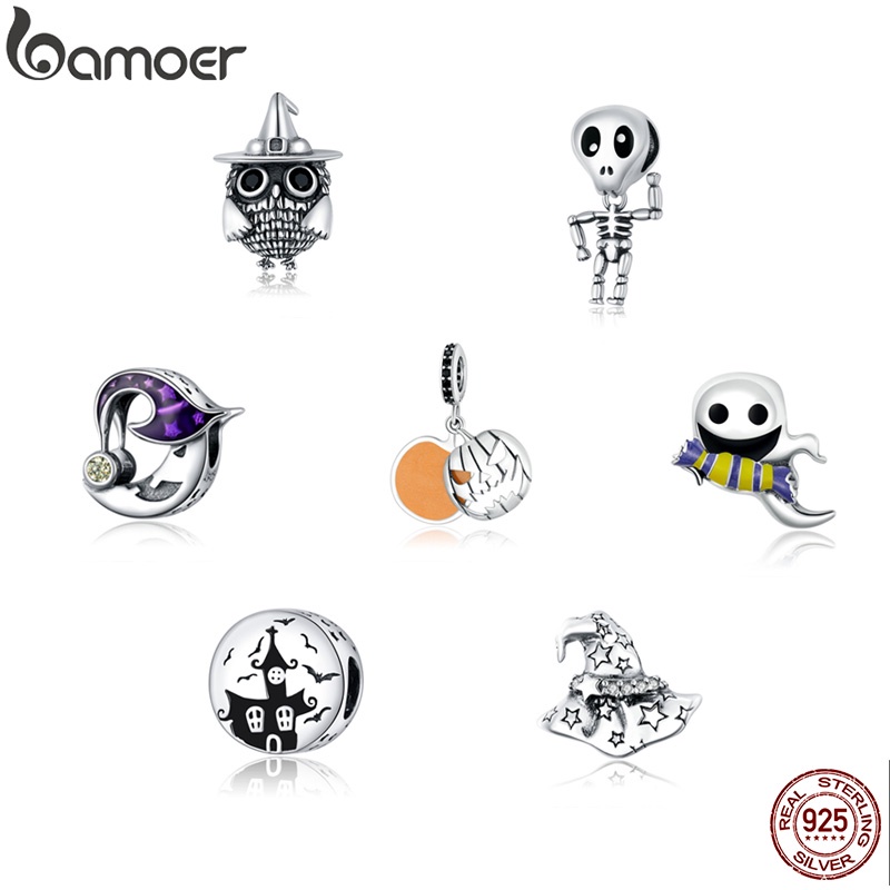 Hạt Charm Bamoer SCC1615 Bằng Bạc 925 Có 7 Kiểu Halloween Thời Trang Làm Vòng Tay &amp; Vòng Cổ DIY