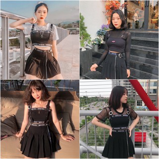 Chân váy xếp ly phối hologram Natthy Style đen
