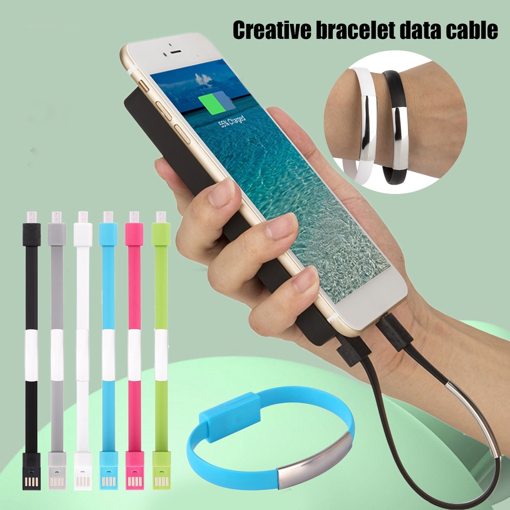 Dây Cáp Sạc Nhanh 20cm Micro USB Type-C 8Pin Thiết Kế Dạng Vòng Đeo Tay Tiện Dụng Điện Thoại