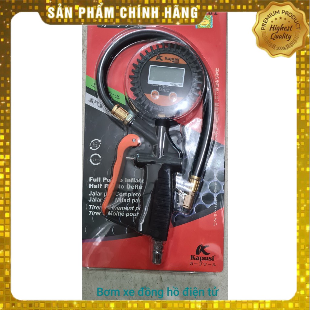 ĐỒNG HỒ ĐIỆN TỬ ĐO ÁP SUẤT + VÒI BƠM HƠI XE MÁY, XE Ô TÔ.