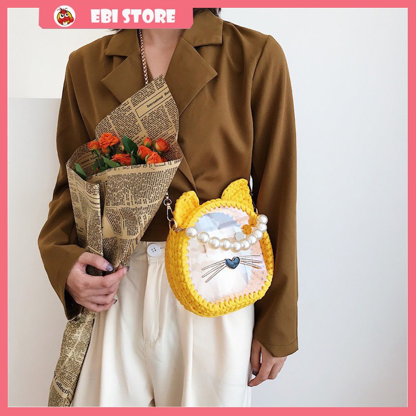 [Có Video Hướng Dẫn] Túi Handmade Trong Suốt Hình Mặt Mèo Cá Tính❤️ Ebi Store - Freeship ❤️Set phụ kiện túi tự đan DIY