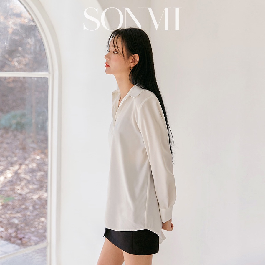 Áo Sơ Mi Nữ Tay Dài Form Rộng SONMI Hàn Quốc Kiểu Công Sở Vải Lụa Đẹp Màu Trắng Đen Be CALLE MOLLY
