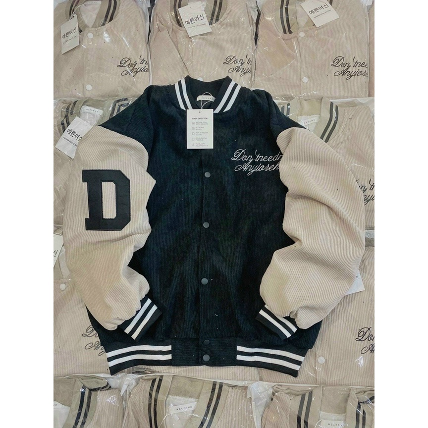 Áo khoác bomber nhung may 2 lớp lót dù logo thêu đẹp - Shop3nunisex