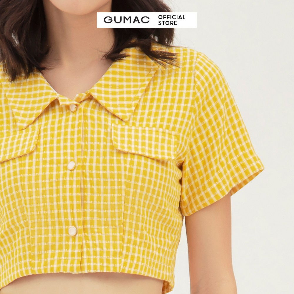 [Mã WABRGU72 giảm 10% tối đa 50k đơn 250k] Áo croptop nữ kiểu nắp túi GUMAC phong cách trẻ trung, màu vàng AB332