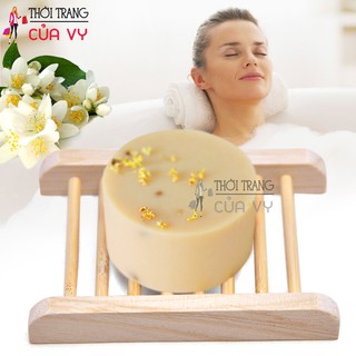 Xà phòng sữa dê và hoa nhài thiên nhiên kèm kệ gỗ