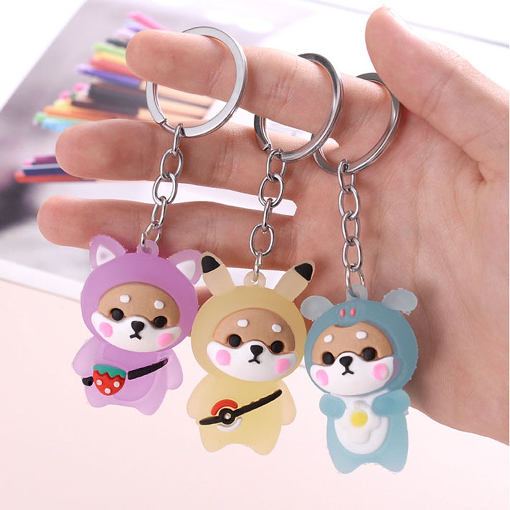 Móc khóa hình chú chó Shiba có đèn flash độc đáo nhiều màu sắc xinh xắn dễ thương