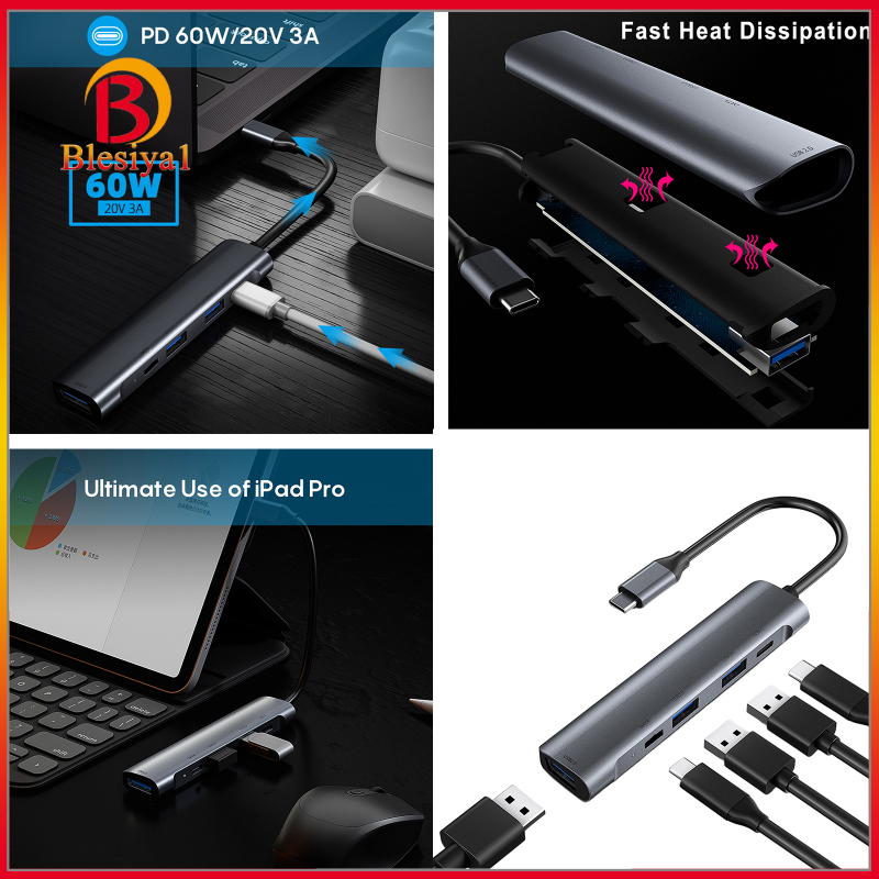 Bộ Chia Cổng Usb 3.0 2.0 60w Pd Cho Macbook Pro Xps Laptops 1