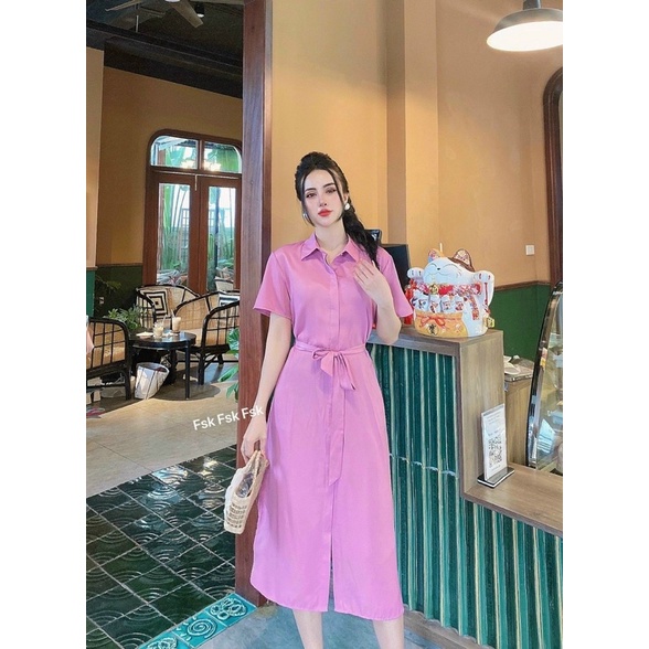 Váy sơ mi lụa kèm đai