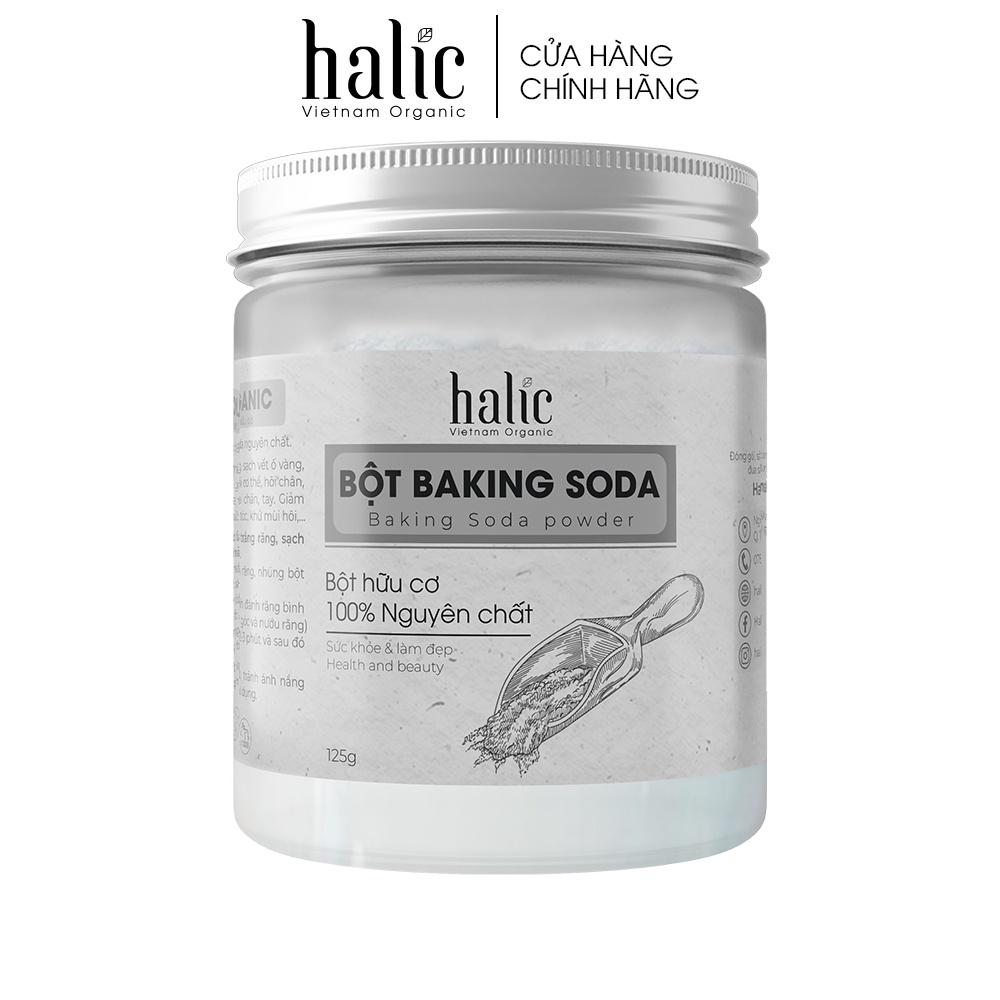 Baking Soda trắng răng Halic Organic 125G bột đánh răng trắng, loại bỏ vết ố vàng, khử mùi hôi miệng