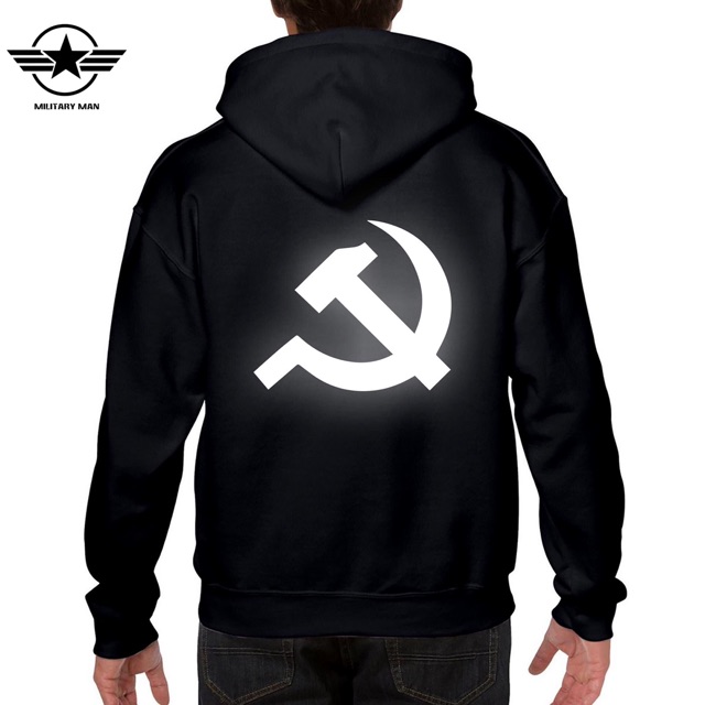 Áo nỉ có mũ in hình búa liềm