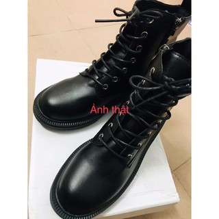 Bốt Da Cao Cổ Buộc Dây Có khoá