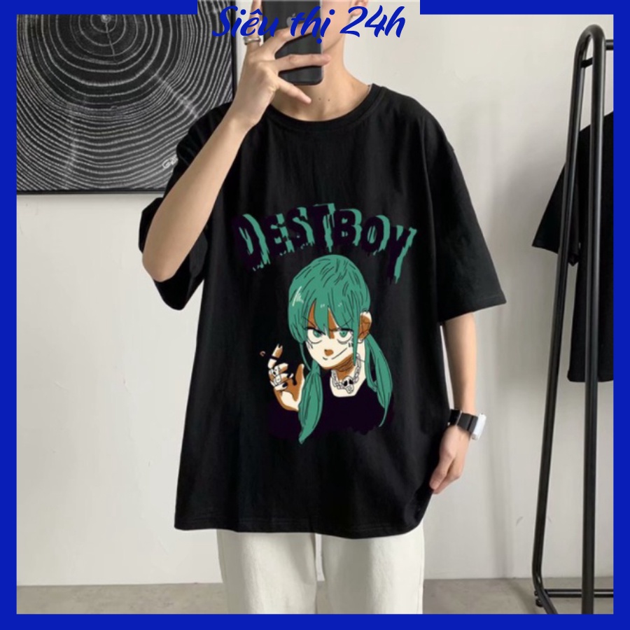 Áo thun nam nữ form rộng tay lỡ, áo phông unisex Siêu thị 24 giờ, chất liệu vải mềm mát, co giãn in chữ Desboy