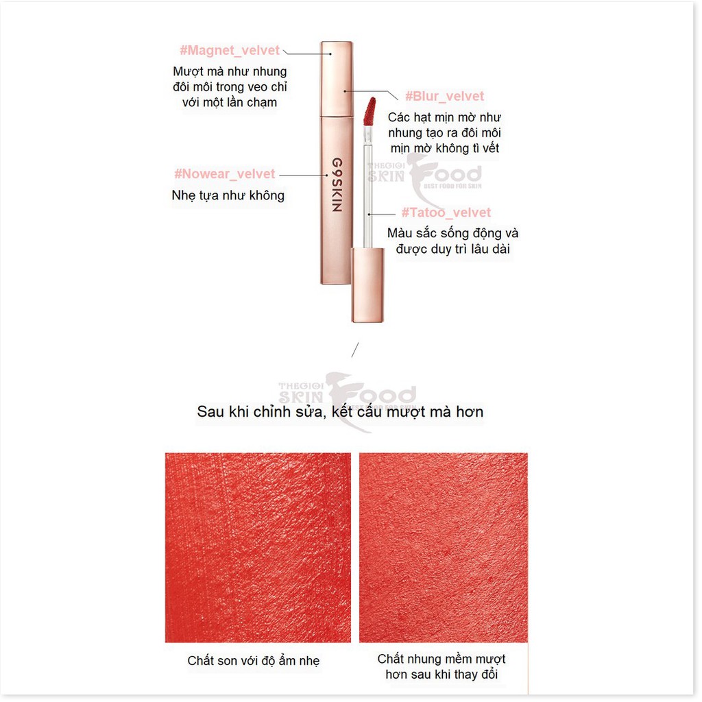 [Mã giảm giá Mỹ phẩm chính hãng] Son Kem Lì, Siêu Mịn Mượt, Lên Màu Chuẩn G9Skin First V-Fit Velvet Tint 3.5g