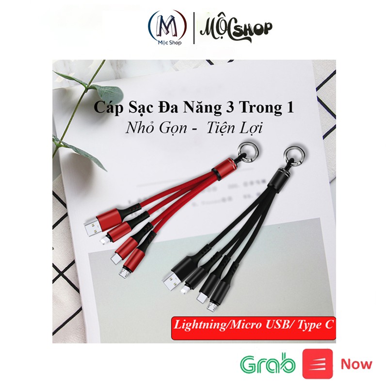 Cáp Sạc 3 Đầu Dòng 2A Ligting Micro Type C Iphone Android - QT