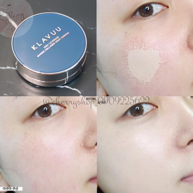 [KÈM LÕI] Phấn nước Klavuu Blue Pearlsation High Coverage Marine Collagen Aqua Cushion SPF50+/PA+++ ( kèm lõi )