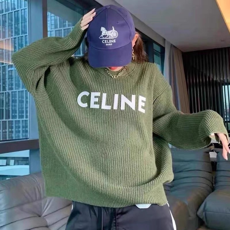 Áo len in chữ Ce.line dáng rộng cá tính