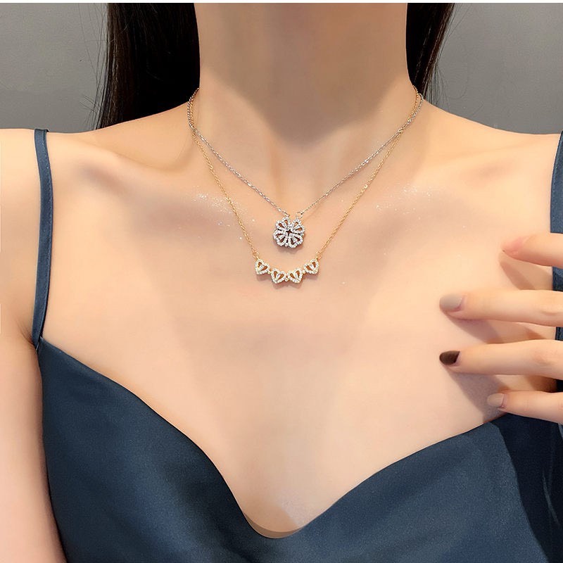 Dây chuyền Cỏ 4 lá thiết kế 2 kiểu đeo cực chất, mẫu mới đẹp xuất sắc, dây titan sáng đẹp bền màu tuyệt đối không han gỉ