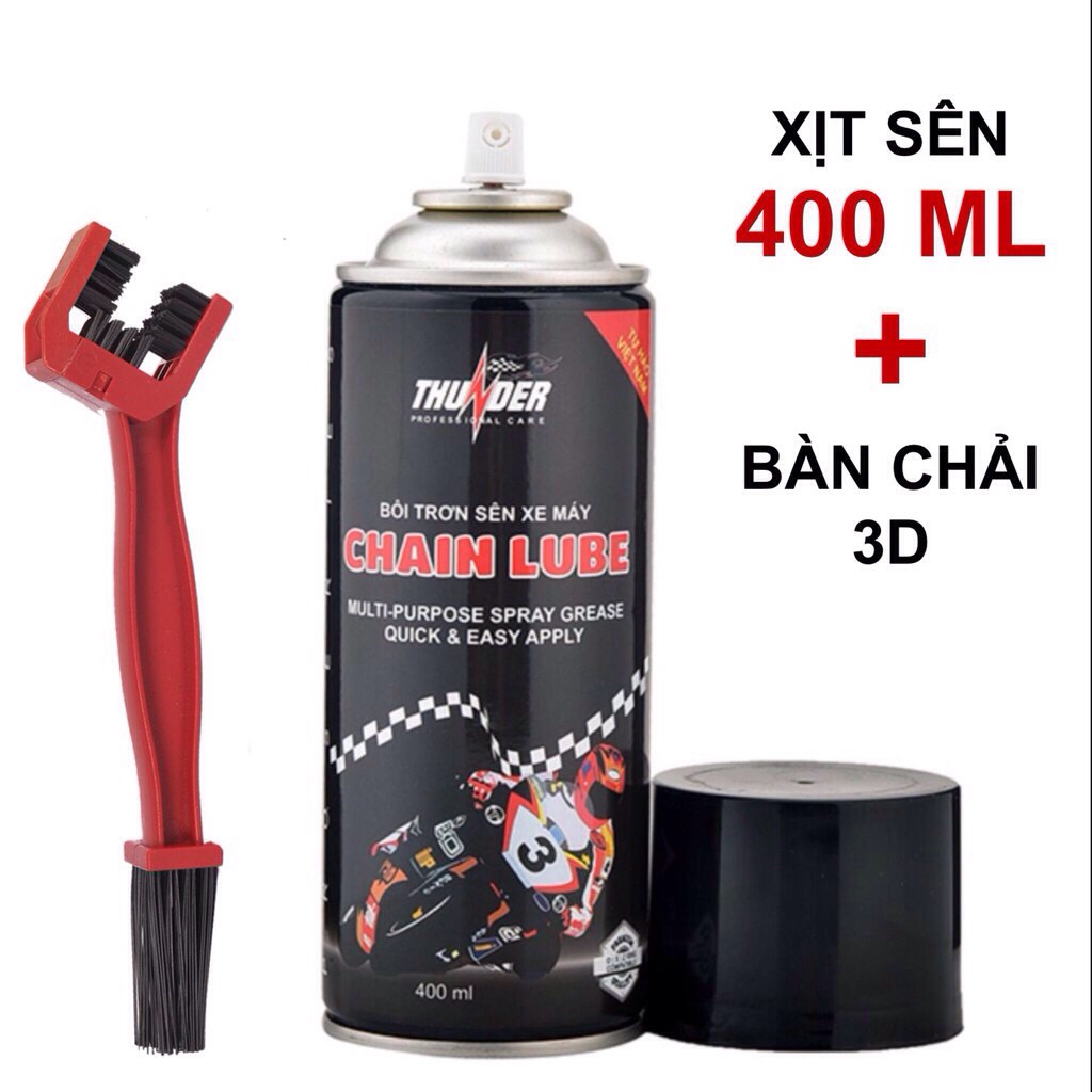 Bộ bàn chải cọ sên, xích 3D và dưỡng sên/xích xe máy Chain lube 400ml