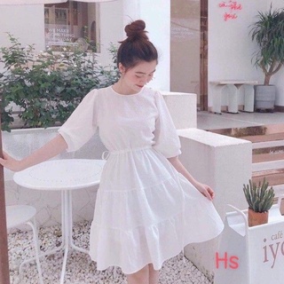 Váy trắng babydoll trễ vai dài dự tiệc mẫu đầm dáng xòe nữ xinh đẹp 009