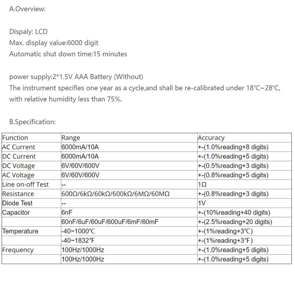 Máy Đo Điện Dung Thông Minh Đa Năng 6000 True RMS Màn Hình Hiển Thị