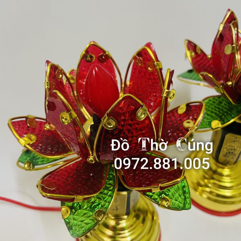 Đèn thờ hoa sen cánh nhựa 1 bông thấp