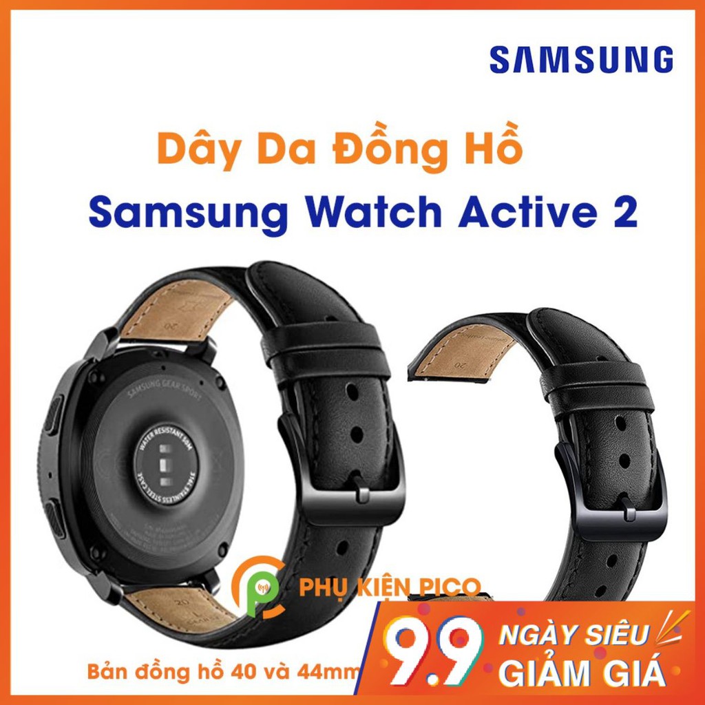 [XẢ HÀNG] Dây da đồng hồ Samsung Watch Active 2 bản 40/44mm dây 20mm vân trơn màu đen khóa đen, màu nâu khóa bạc