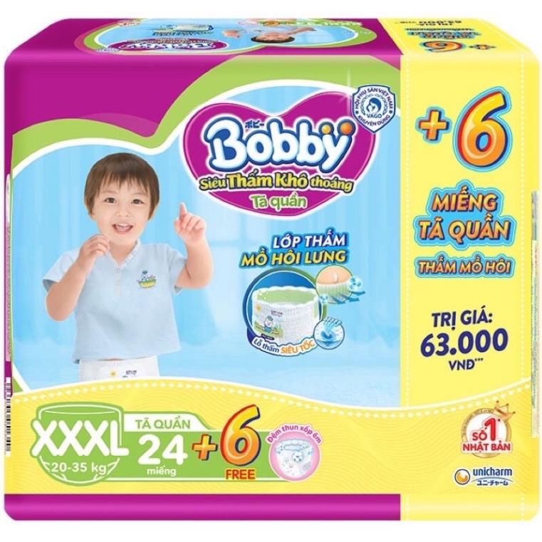 Tả quần bobby siêu đại M76+8, L68+8, XL62+8, XXL56+8 ( tặng 8 miếng mỗi gói tuỳ đợt mới có)