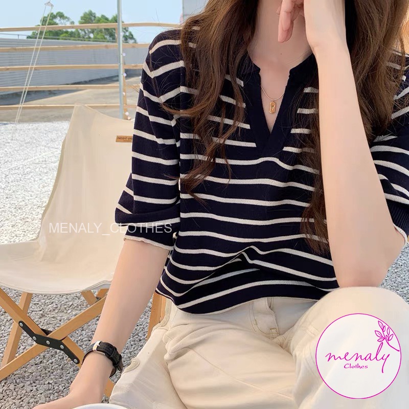 Áo len mongtoghi cộc tay hàn quốc AH038, mẫu áo len mỏng cổ đức thích hợp mùa hè thu mát mẻ | BigBuy360 - bigbuy360.vn