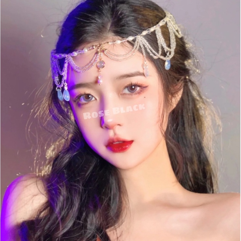 Cài tóc đeo trán hạt pha lê cosplay lolita, cổ trang, thiên thần mã iy-01