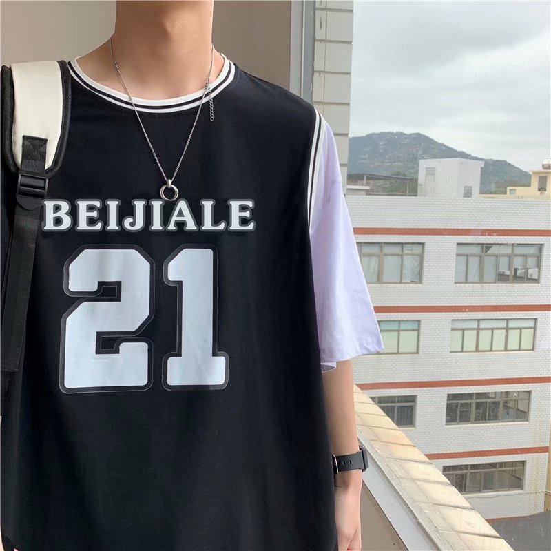 Áo thun tay ngắn cổ tròn kiểu dáng thời trang phong cách Hàn Quốc cho nam