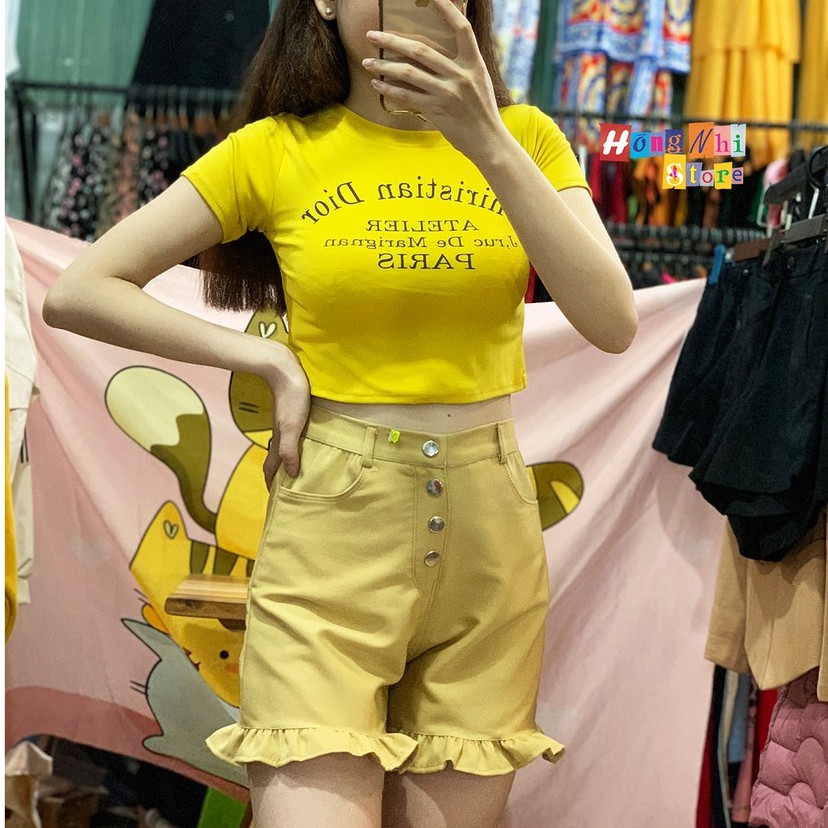 Quần Đùi Nữ Cạp Cao Nhún Bèo, Quần Short Nữ Lưng Cao